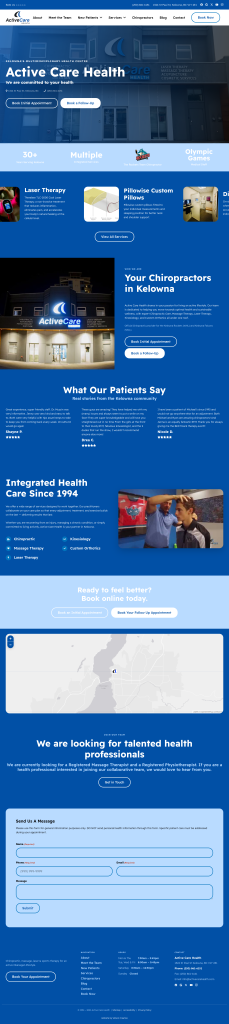 Full-length screenshot of the Active Care Health homepage